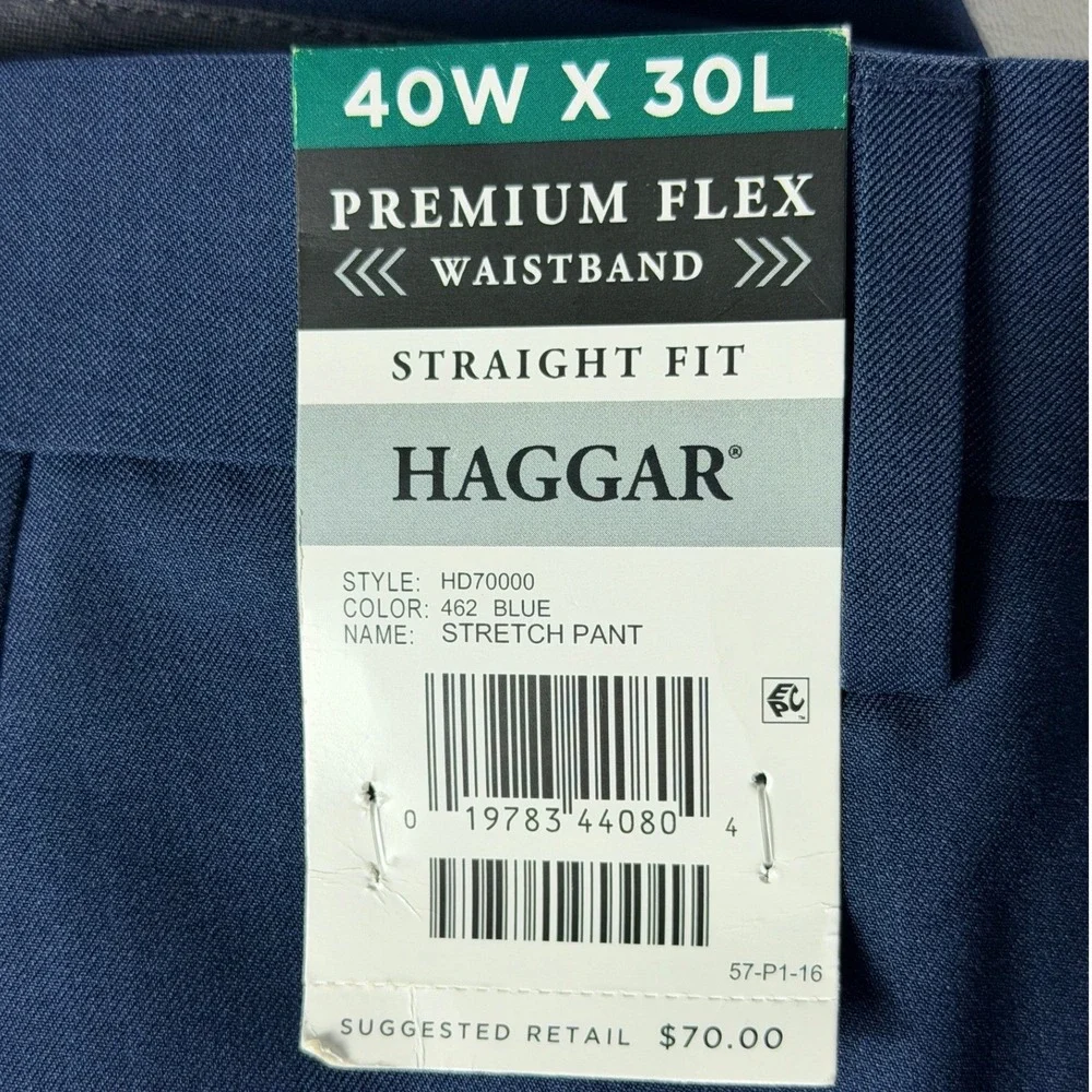 Haggar Mens Performance Comfort Straight Fit Stretch Pants Blue 40x30 NEW‎